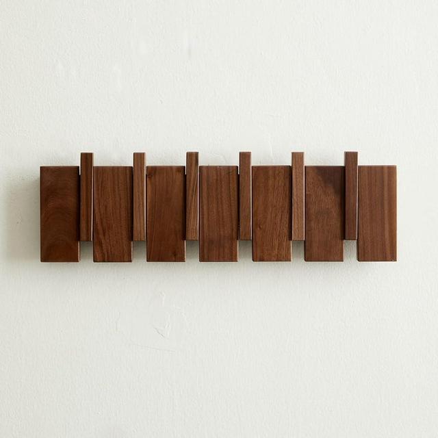 QUELLANCE Wood Coat Rack Wall Mount, Coat Hooks Hanger Wall Mounted, Heavy Duty Wall Coat Rack with 6 Hooks for Hanging Coats/Keys/Hats/Robe&Towels/Plants/Bags, Walnut