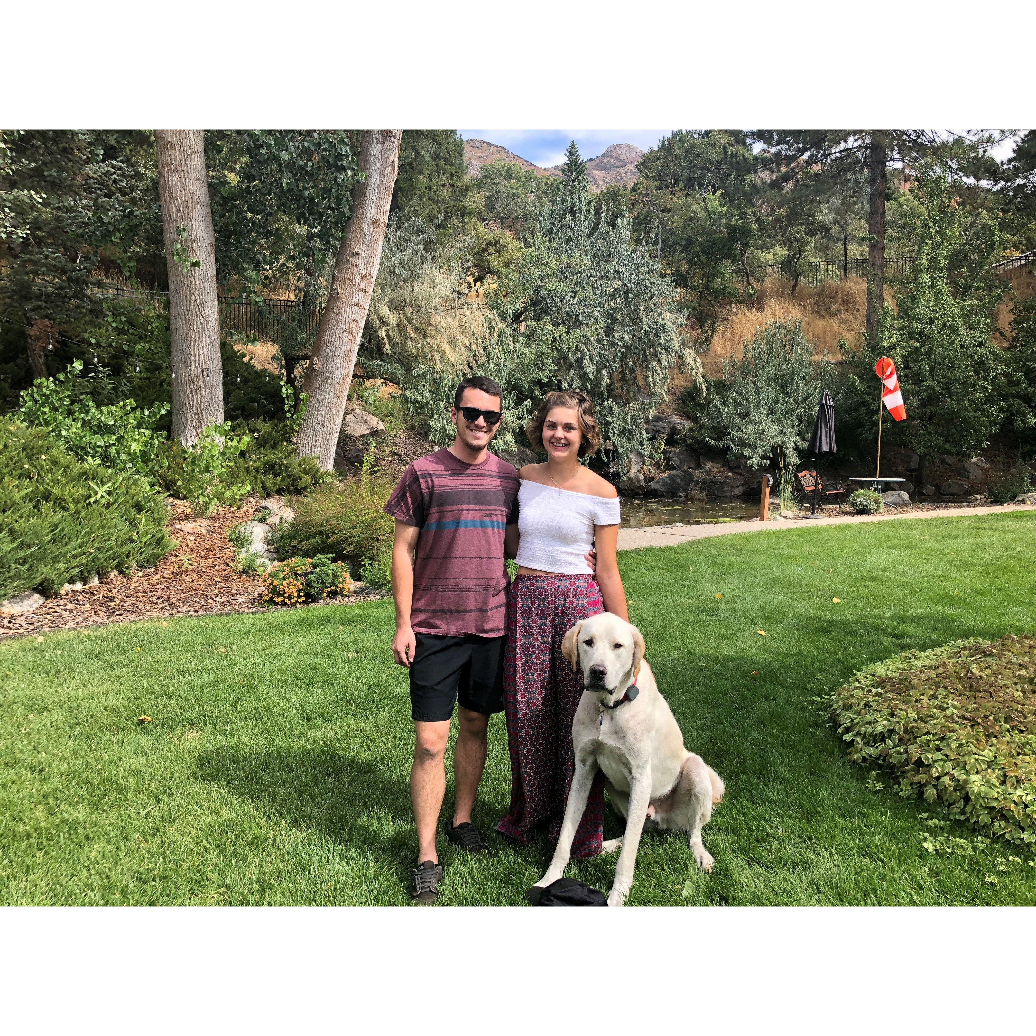 Our first photo together at Josh's Parents house with their family dog Kota.