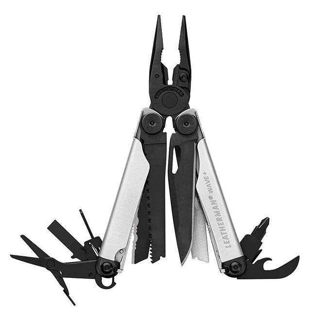 LEATHERMAN - Wave Plus Multitool with Premium Replaceable Wire Cutters and Spring-Action Scissors, Built in the USA, Limited Edition Black/Silver with Nylon Sheath