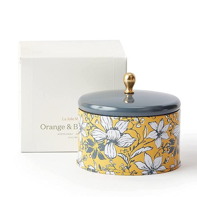 LA JOLIE MUSE Orange & Bergamot Scented Candle, Candles for Home Scented, Candles Gifts for Stress Relief, Natural Wax Spiritual Candle, 35 Hours Long Lasting Burning, Tin, 6.5 oz