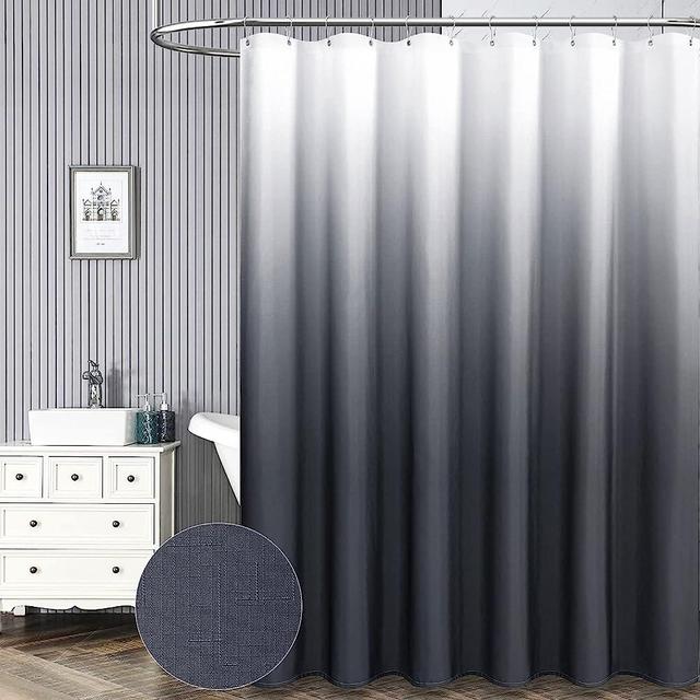 BTTN 96 Inch Extra Long Shower Curtain, Ombre Linen Textured Fabric Shower Curtain Set with 12 Hooks, Tall Hotel Luxury Decorative Curtain for Bathroom Showers and Bathtub - 72 x 96 - Grey/Gray