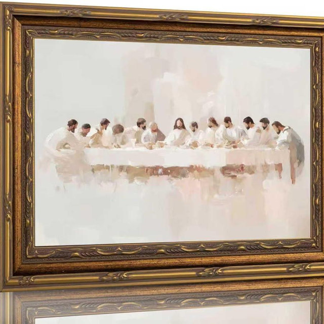 Vintage Gold Framed The Last Supper Canvas Wall Art Jesus Bible Story Christian Picture Wall Decor Jesus and Twelve Apostles Poster Religious Faith Painting Print Artwork for Living Room Dining Room Kitchen Church
