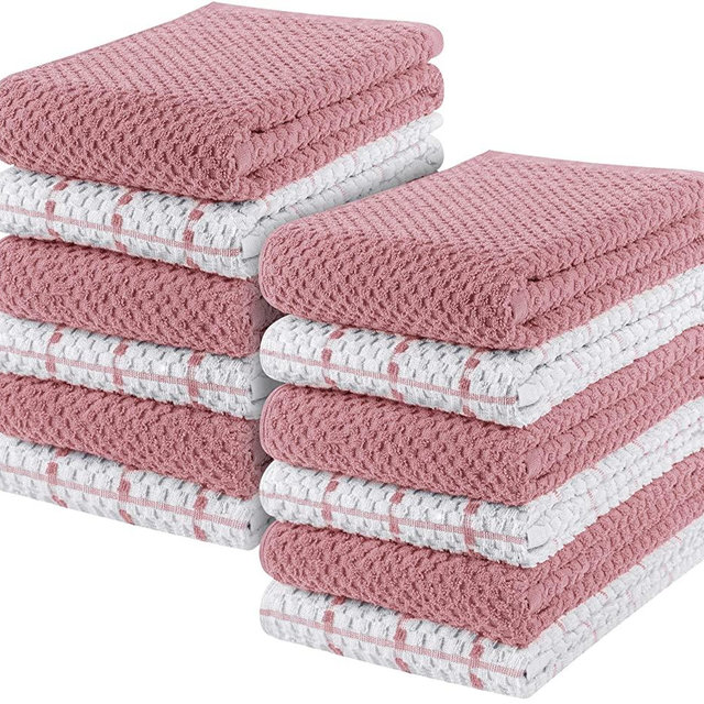 Utopia Towels Kitchen Towels [12 Pack], 15 x 25 Inches, 100% Ring Spun Cotton Super Soft and Absorbent Linen Dish Towels, Tea Towels and Bar Towels Set (Dusty Pink)