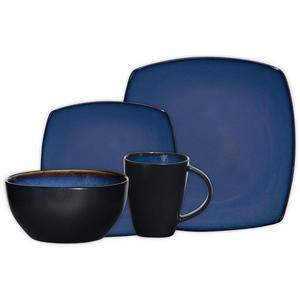 Gibson Soho Lounge 16-Piece Square Reactive Glaze Dinnerware Set, Blue