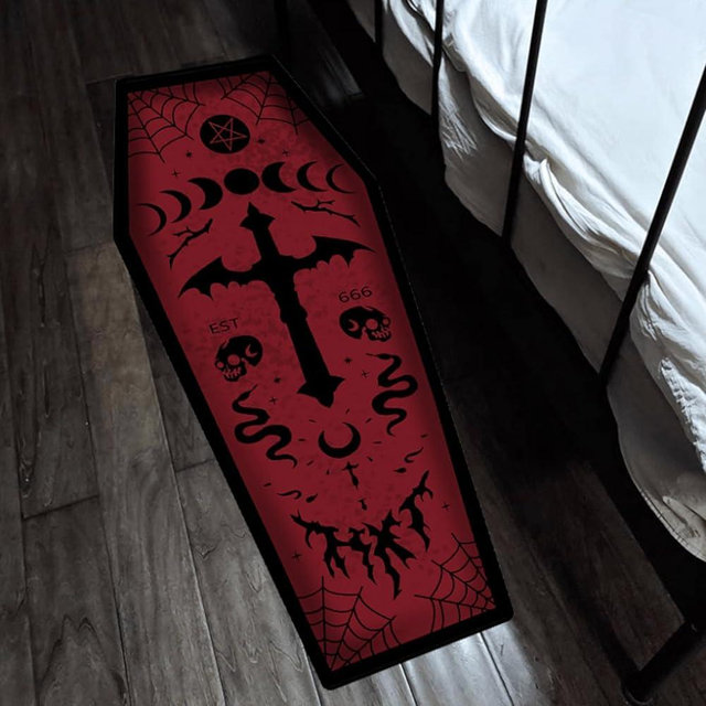 Rvikurc Coffin Halloween Bathroom Rug, Non Slip Black Gothic Bath Mat Decor Home Kitchen Rug, Horror Coffin Large Area Rugs Witchy Rugs Bathmat Spooky Gift