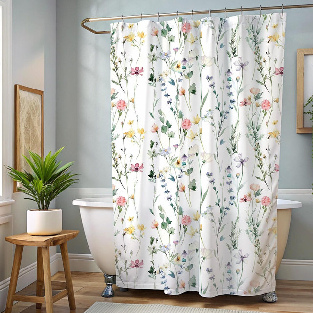 Wildflower Shower Curtain and Bath Mat Set For Bathroom Decor For Nature Lover Gift For Apartment Accent Floral Aesthetic Patterned Gift