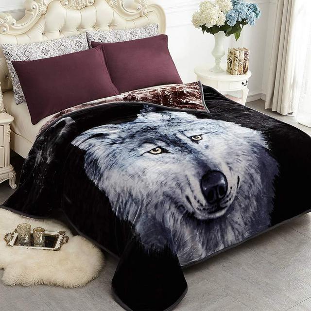 JYK Heavy Korean Faux Mink Fleece Blanket, 5 LB - 2 Ply Reversible 520GSM Silky Soft Plush Warm Blanket for Autumn Winter (Queen, Dark Wolf/Wolf)
