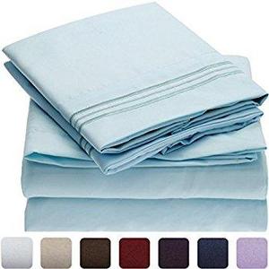 Mellanni Bed Sheet Set - Brushed Microfiber 1800 Bedding - Wrinkle, Fade, Stain Resistant - Hypoallergenic - 4 Piece (Queen, Baby Blue)