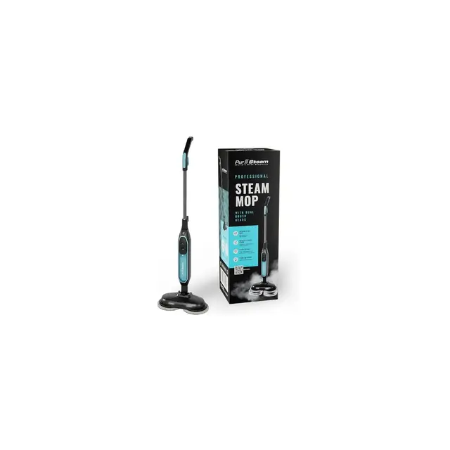 PurSteam ScrubMaster Steam Mop with Dual Scrubbing Head, LED Headlights, Adjustable Steam Control, Anti-Slip Swivel Head, Cable Holder & Upright Lock