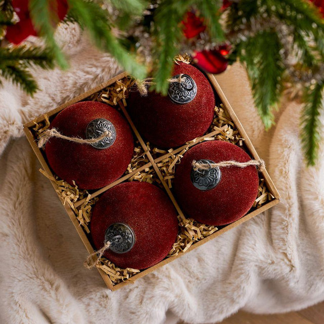Large Felt Bordeaux Ornament Box Set of 4