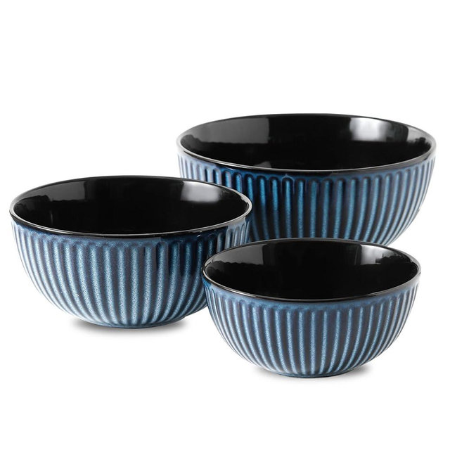 Hasense Mixing Bowls, Large Ceramic Nesting Mixing Bowls Set of 3, Serving Bowls Ideal for Baking, Prepping and Cooking Food, Nesting Salad Bowls for Space Saving Storage, 1.5/1/0.5 Qt - Navy