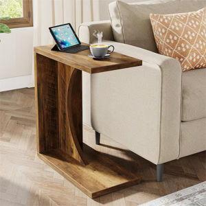 Kerlin C Shaped Wood End Table: Rustic Brown