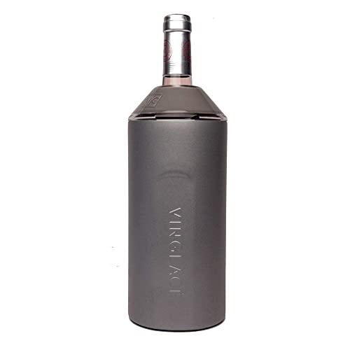 Vinglacé Wine Bottle Insulator | Stainless Steel | Double Walled | Vacuum Insulated | Tritan Plastic Adjustable Top | Keeps Wine & Champagne Cold for Hours | 10" x 11" x 12" | Graphite