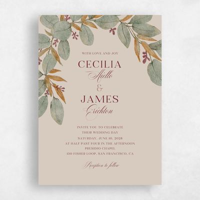 Canvas Tan, Beige Wedding Invitation - Nutmeg Portrait