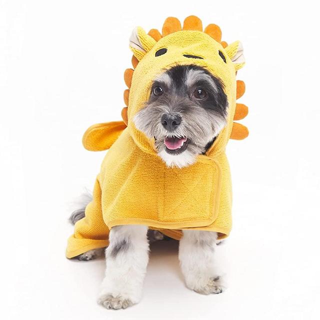 Barkbox Premium Absorbent Hooded Dog Bathrobe Towel - Quick Drying Pet Towel for Bath & Beach Trips - Luxurious & Soft Bathrobe Towel for Dogs of All Breeds - Lion - Small