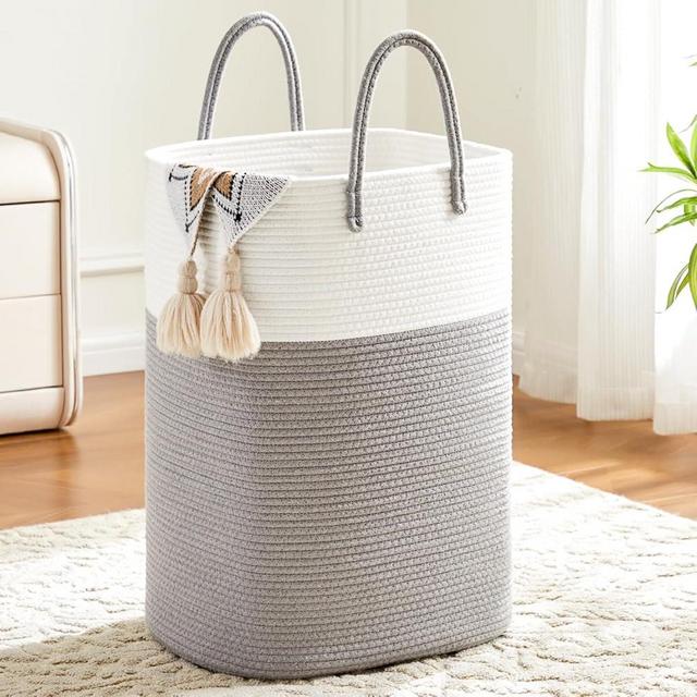 Laundry Basket,Woven Cotton Rope Laundry Hamper Sorters,60L Versatile Storage for Dirty Clothes,Baby Toys,and Blankets in Bathroom, Nursery,and Living Room