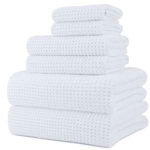 POLYTE 430 GSM Microfiber Quick Dry Lint Free Oversize Bath Towel Set, 6 Piece (Waffle Weave)