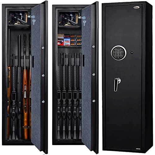 Langger Gun Safe for Rifle, Upgraded Quick Access 5-Gun Large Rifle Gun Security Cabinet for Rifle Shotgun Firearms with/without Optics with Pistol Lock Box, Removable Storage Shelf