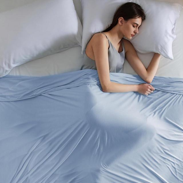 Bedsure Light Blue Cooling Blanket King Size for Hot Sleepers - Summer Cold Blanket for King Size Bed with Rayon Derived from Bamboo, Ice Cool Cold Arc-Chill Thin Summer Bedding Essentials, 108x90