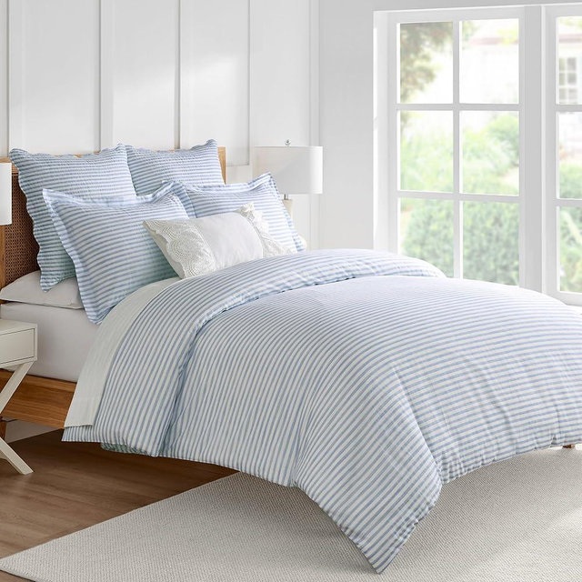 Levtex Home Martha Stripe Blue Reversible King/Cal King Comforter Set (106x94in) with 2 Pillowcases (36x20in) - Stripe Bedding - Blue, White - Cotton King Size Comforter Set - Lofty, Soft