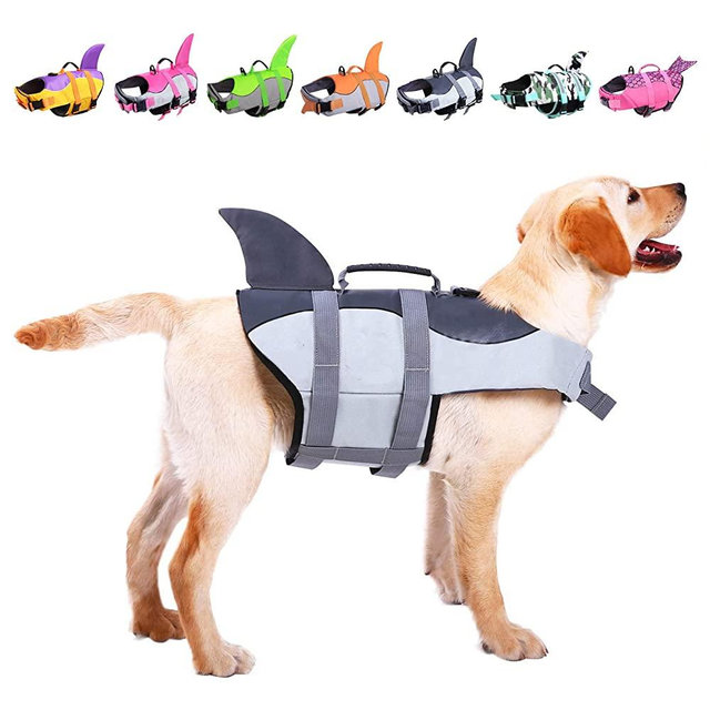 ASENKU Dog Life Jacket Pet Life Safety Vest for Swimming Boating, Dog Shark Life Jackets Dog Lifesavers Swimsuits for Pool, Dog Water Floatation Vest for Small Medium Large Dogs, Gray, Medium