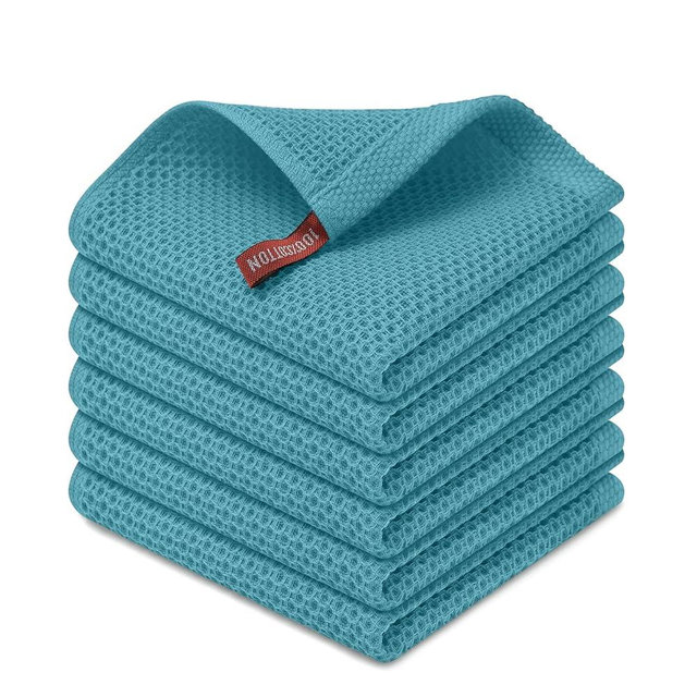 Kitinjoy 100% Cotton Kitchen Dish Cloths (12 X 12 Inches, Lake Blue),6 Pack Waffle Weave Ultra Soft Absorbent Dish Towels for Drying Dishes Quick Drying Kitchen Towels Dish Rags