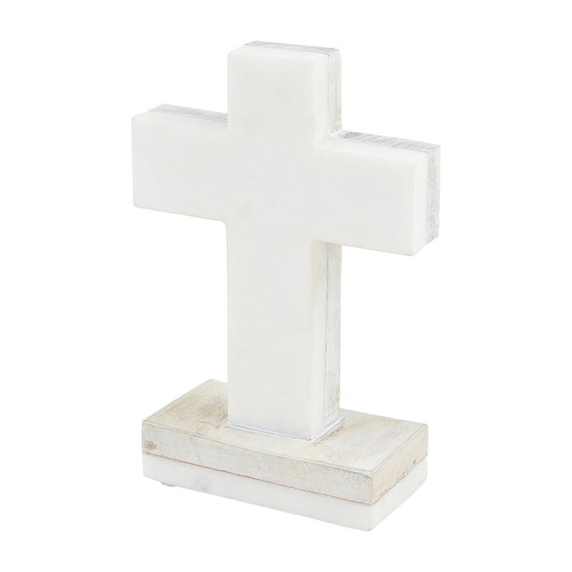 Mud Pie White Marble Wood Cross; 7" x 3 3/4"
