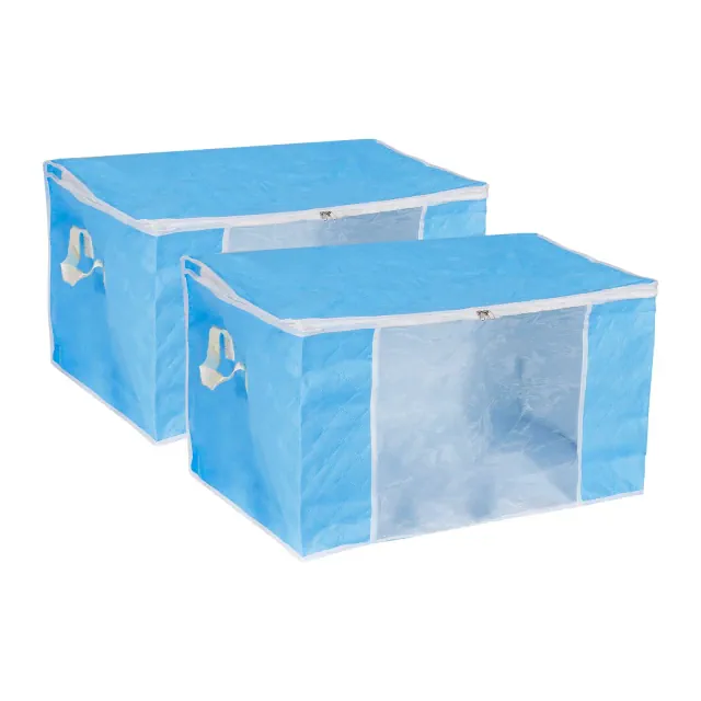 Unique Bargains Foldable Clothes Storage Bins Closet Organizers with Reinforced Handles Blankets Bedding Blue