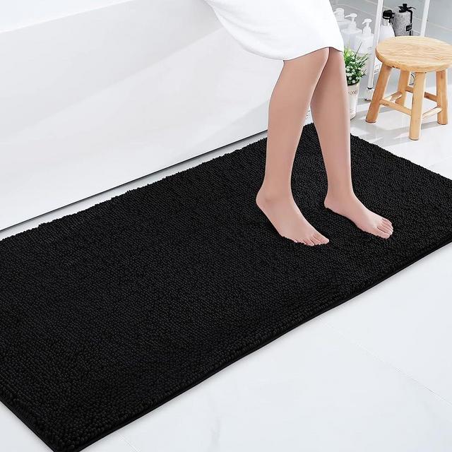 Smiry Luxury Chenille Bath Rug, Extra Soft and Absorbent Shaggy Bathroom Mat Rugs, Machine Washable, Non-Slip Plush Carpet Runner for Tub, Shower, and Bath Room(59''x24'', Black)