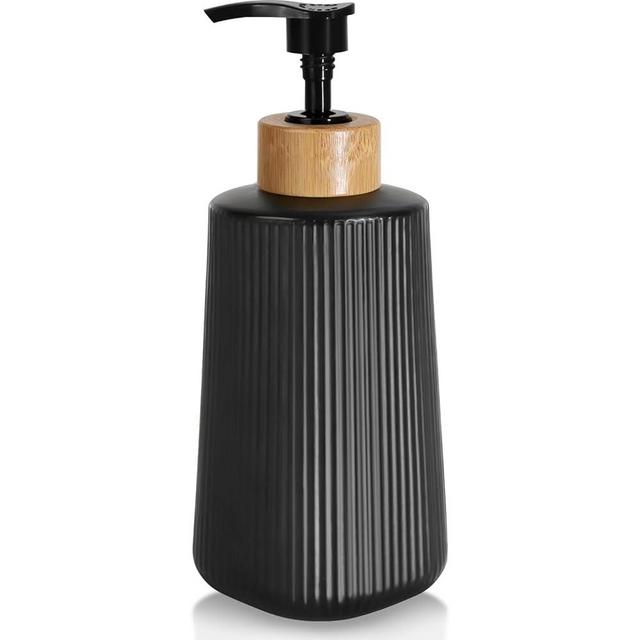 Black Glass Soap Dispenser, Thickened Glass Hand Soap Dispenser for Bathroom, Kitchen Dish Washing Liquid Bottles, Shampoo and Conditioner Bottles, Modern Farmhouse Style, (Black, Set of 1, 12oz)