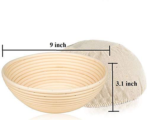 9 inch Round Bread Banneton Proofing Basket & Liner SUGUS HOUSE Brotform Dough Rising Rattan Handmade rattan bowl - Perfect For Artisan