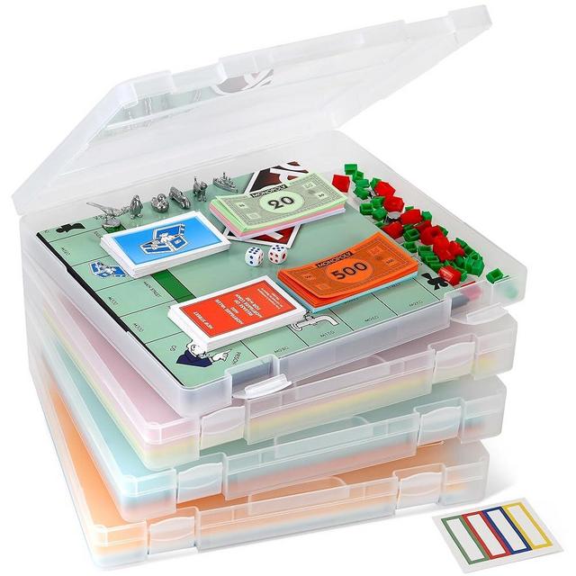 4-Pack Art & Craft Organizer Storage Case - Semi Transparent Stackable Plastic Craft Storage Container, Project Organizer Box Paper Custom Size Fit 8.5 x 11 Paper & More 12.4 x 10.8 x 1.7 In