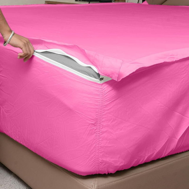 Easy Zip Closure 650 Thread Count 100% Egyptian Cotton Zip On Sheet One Base Sheet with Two Top Zip Sheets King 78" X 80" Zip Fitted Sheet Pink Solid 17.5" Deep Pocket