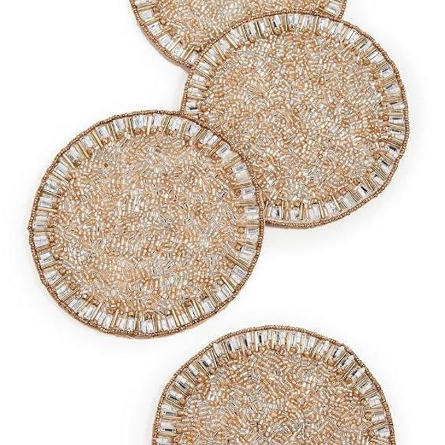 Kim Seybert Women's Bevel Coaster Set of 4, Gold/Silver, One Size