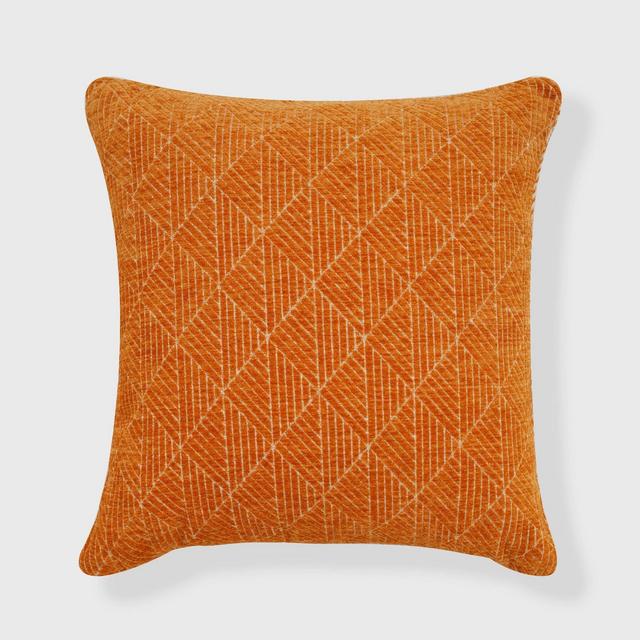 18"x18" Geometric Chenille Woven Jacquard Reversible Throw Pillow Orange - freshmint