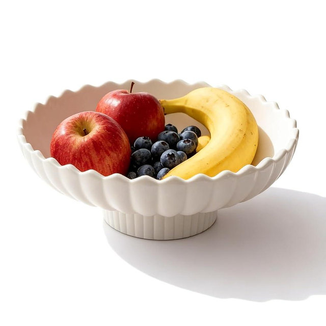 Yeatel Large Decorative Bowl, 10.6-Inch Handmade Modern Ceramic Centerpiece Bowl with Scalloped Edge, Perfect as Fruit Bowl, Key & Jewelry Catchall, Candy Bowl for Home, Kitchen, Entryway Table Decor