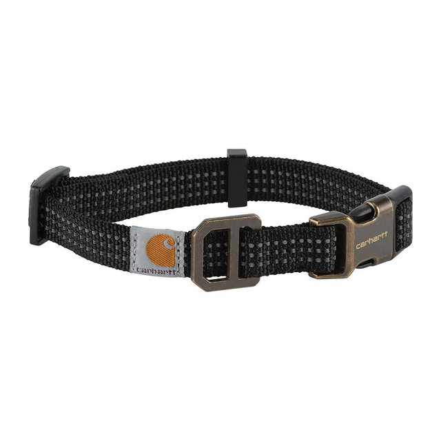 Carhartt Fully Adjustable Nylon Webbing Collars for Dogs, Reflective Stitching for Visibility, Black (Nylon Webbing), Medium