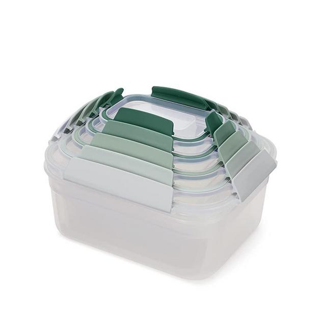 Joseph Joseph Nest Lock Plastic Food Storage Container Set with Lockable Airtight Leakproof Lids, 10 Piece, Sage