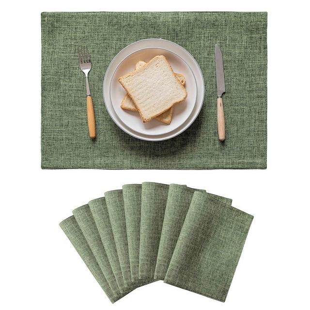 Home Brilliant Linen Cloth Placemats Set of 8 Heat Resistant Dining Table Place Mats Table Mat Kitchen for Wedding Holiday Parties Decor, Green