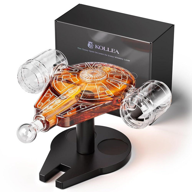 Valentines Birthday Gifts for Men Dad, Kollea Galaxy Spaceship Whiskey Decanter Sets for Men, Spacecraft Limited Edition, 2 Funny Shot Glasses, Unique Guys Brother Gift Ideas, Liquor Decanter for Bar