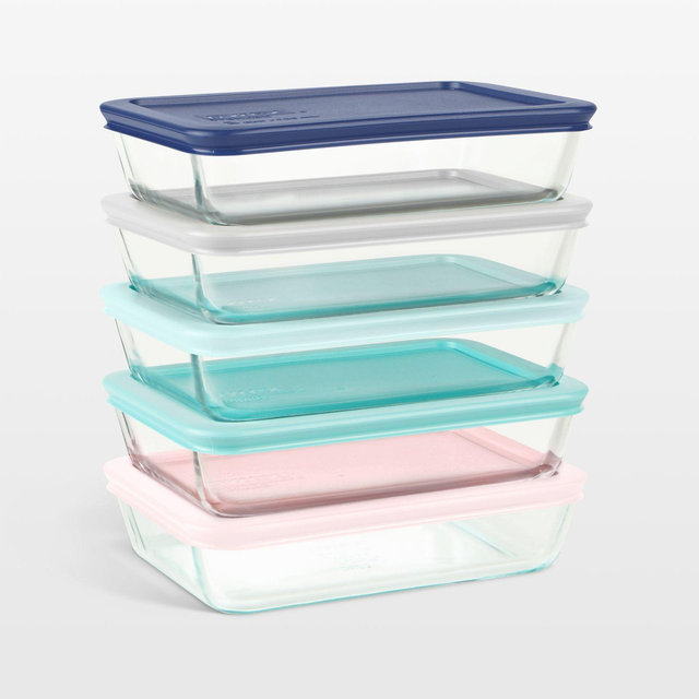 Pyrex Simply Store Meal Prep 10-Piece Rectangular Glass Food Storage Set with Pastel Plastic Lids