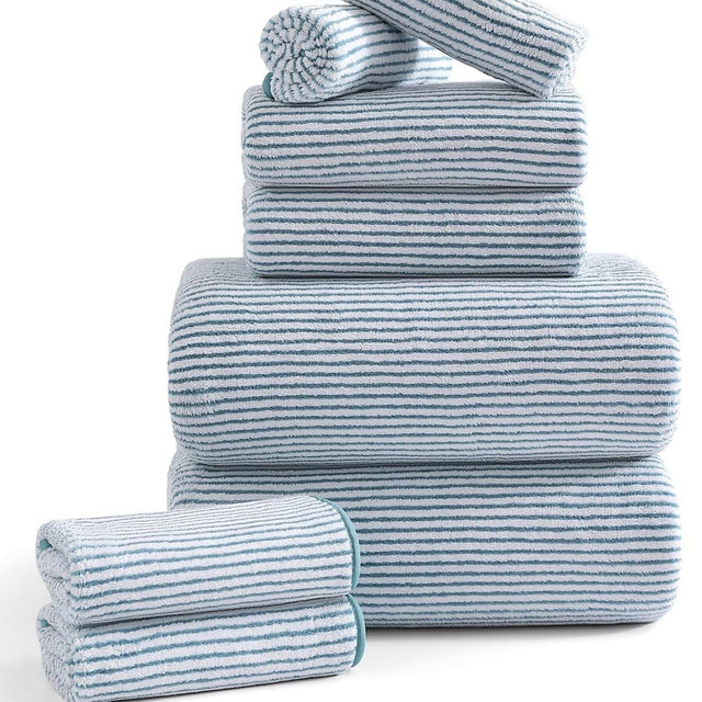 8-Piece Premium Towel Set for Bathroom|2 Oversized Large Bath Sheet,2 Hand Towels,4 Washcloths|Soft Cozy Highly Absorbent Fast Dry Microfiber Shower Towel Set for Hotel Bathroom Essentials,Lake Blue