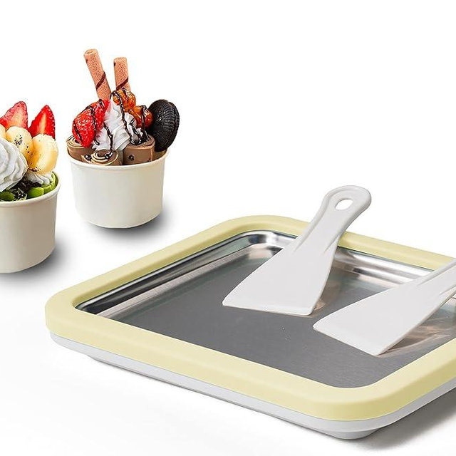 JoyMech Ice Cream Roll Maker Rolled Ice Cream Machine, Sweet Spot Pan, Instant Cold Plate, Ideal for Making Rolled Ice Cream Soft Serve Slushies Frozen Yogurt Sorbet and Gelato (Yellow)