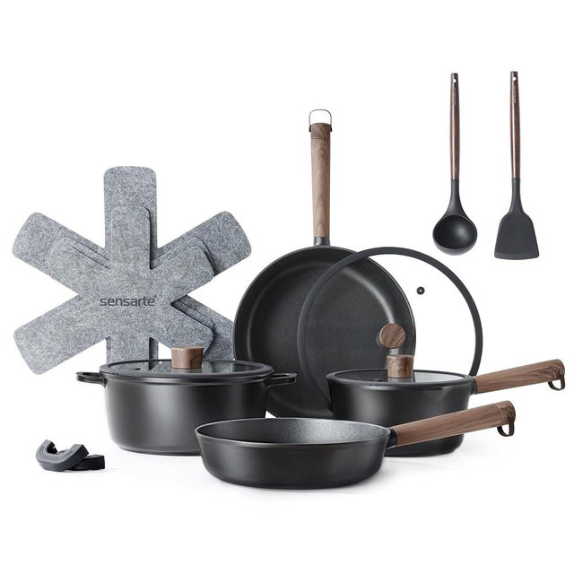SENSARTE Pots and Pans Set Nonstick Cookware Set Kitchen Cooking Set Non-stick, Dishwasher & Oven Safe, Induction Compatible, Free of Intentionally Added PFOA/PFOS, 13pcs, Black