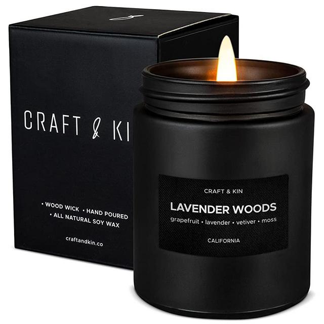 Scented Candles for Men | Lavender and Wood Scented Candle | Candle for Men | Soy Candles for Home Scented | Aromatherapy Candle Mens Candles | Wood Wicked Candles | Masculine Candle Black Jar