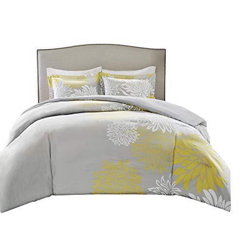 Comfort Spaces Enya 5 Piece Comforter Set Ultra Soft Hypoallergenic Microfiber Floral Print Bedding, Full/Queen, Yellow/Grey