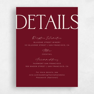 Dark Burgundy, Red Wedding Enclosure - Josephine