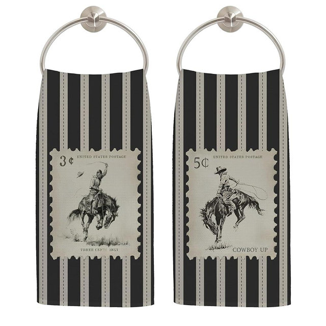 LADOCK Vintage Western Rodeo Cowboy Kitchen Towels, Rustic Cowboy Riding Horse Hand Towels for Bathroom, Country Western Gifts Dish Tea Towel for Kitchen, 16x24 Inch Set of 2