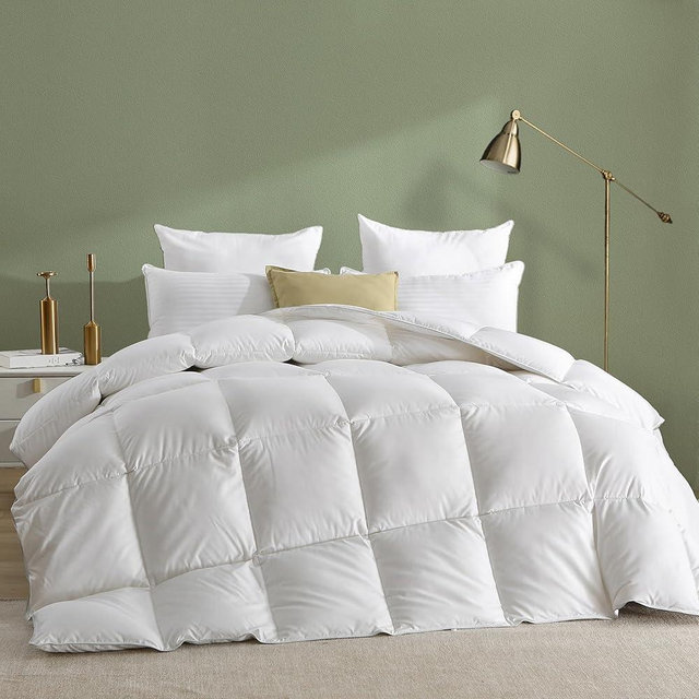TOPGREEN Feather Down Fiber Comforter King Size, Extra Fluffy Duvet Insert for All Season, Luxury Hotel Bed Comforters, with Ultra-Soft Egyptian Cotton Blend Case (106x90 Inch, White)