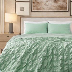 Cooling Comforter Seersucker Plaid King Size, Q-Max 0.45 Lightweight Cooling Blanket, Breathable Silk Smooth Summer Bedding Quilt for Hot Sleepers Night Sweats Sage Green